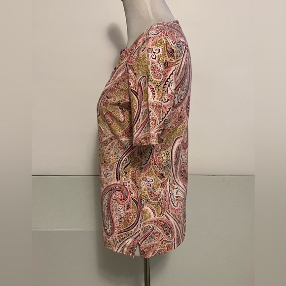 Talbots Petite Shirt Tee Multicolor Paisley Print Short Sleeve Casual Knit Sz MP - Picture 2 of 5
